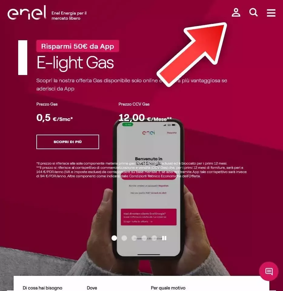 L'accesso all'area clienti STG avviene dal sito Enel.