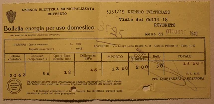 Fac-simile bolletta dell'energia elettrica del 1940.