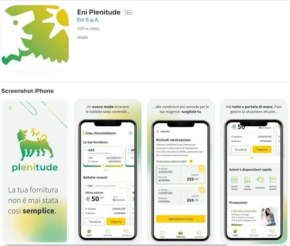 La app Eni Plenitude da aggiornare.