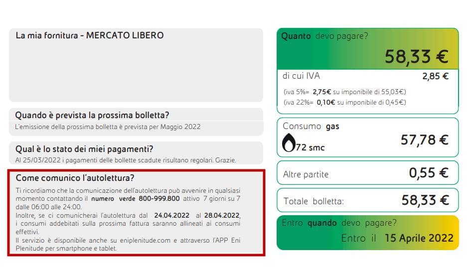 lettura contatore gas eni