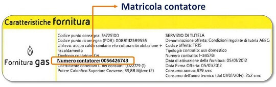 matricola bolletta gas