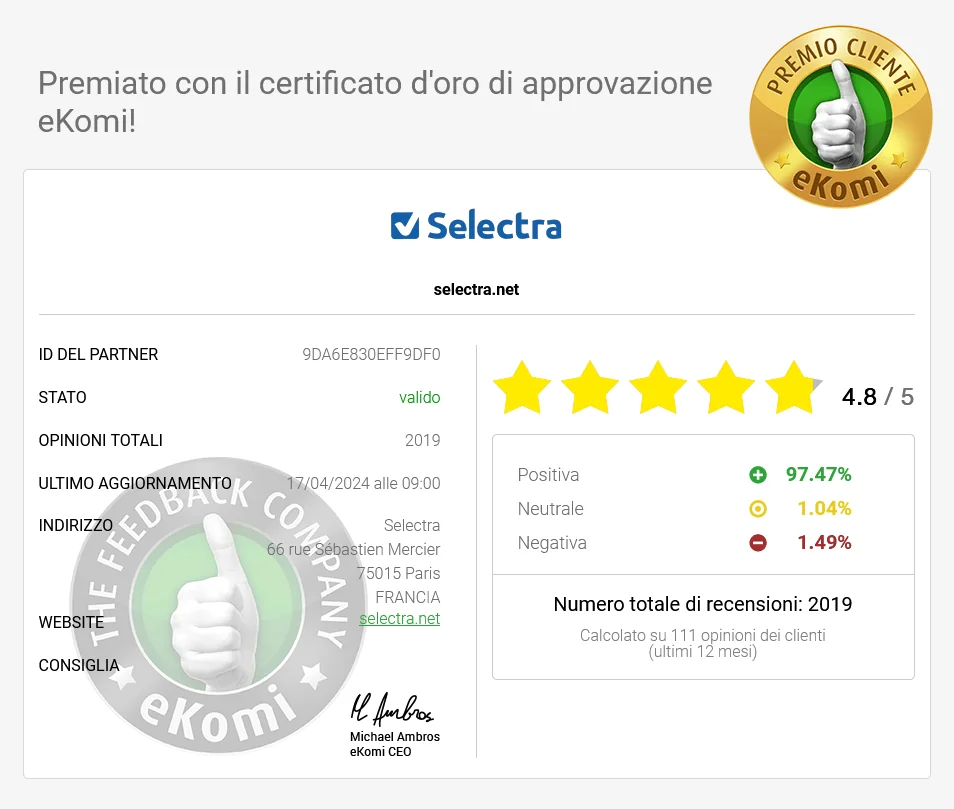 eKomi ci ha premiato con il certificato d'oro di approvazione
