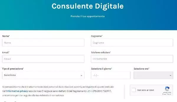 Format di richiesta per l'assistenza in videochiamata con un consulente digitale di Servizio Elettrico Roma
