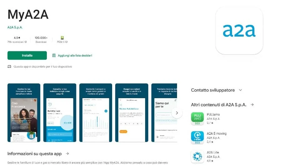App MyA2A Energia per la gestione di luce e gas da smartphone