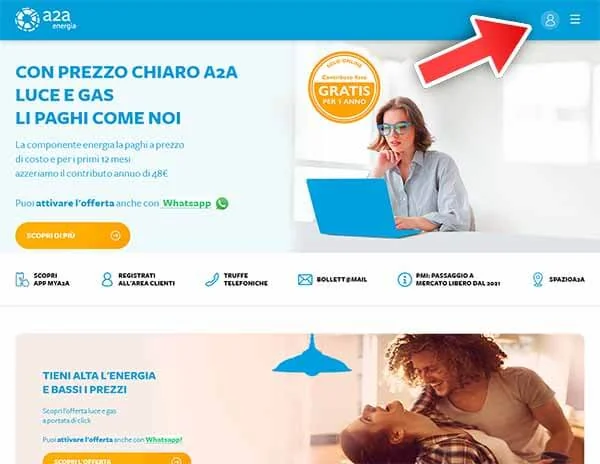 Accedere all'area clienti A2A dal sito ufficiale del fornitore