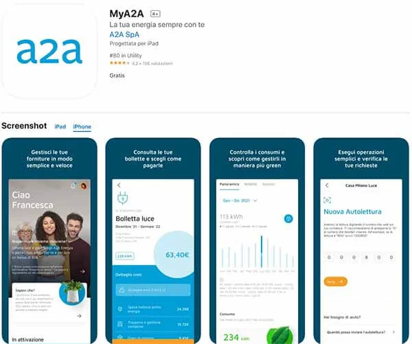 Tutti i servizi offerti dall'app MyA2A