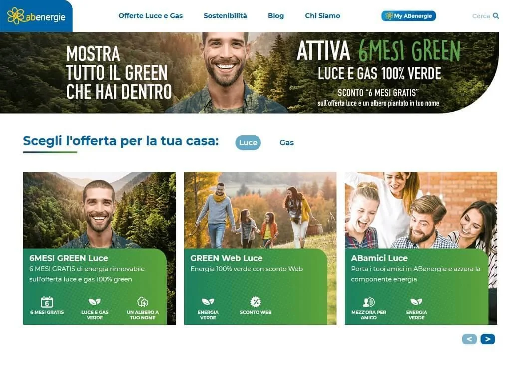 Il pulsante di accesso all'area clienti My ABenergie sulla home del sito