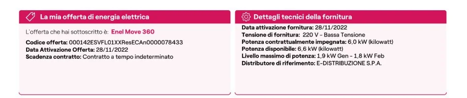 Informazioni su offerta e contatore nella seconda pagina della bolletta Enel
