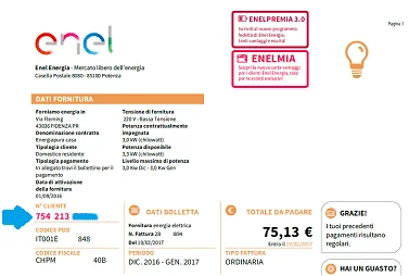 Codice cliente nella bolletta Enel Energia