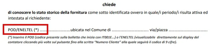 Codice Eneltel e codice POD su un documento E-Distribuzione