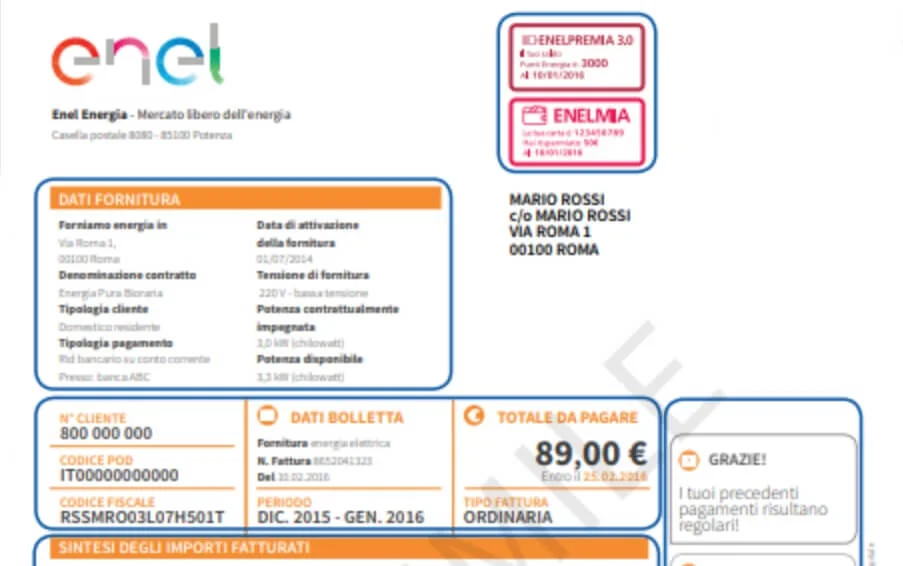 Codice POD nella bolletta Enel Energia