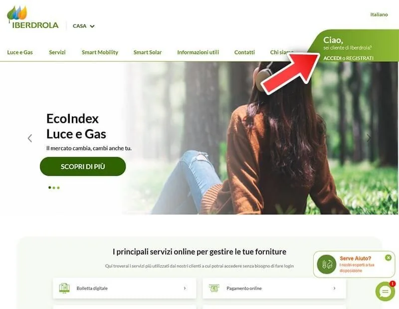 L'area clienti Iberdrola è accessibile dalla home page del sito ufficiale della compagnia