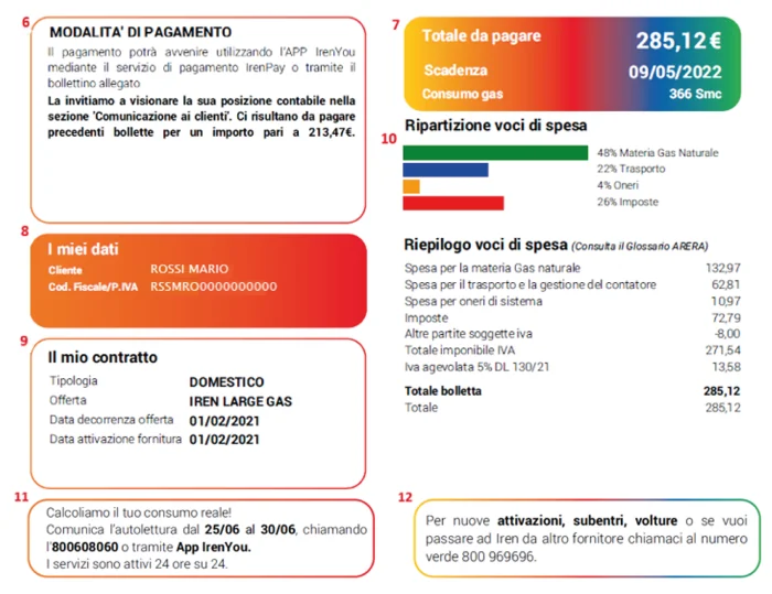 Bolletta Iren gas - prima pagina sezione 2