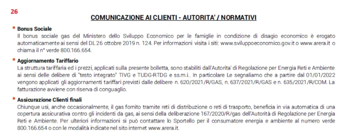 Bolletta Iren gas - comunicazioni
