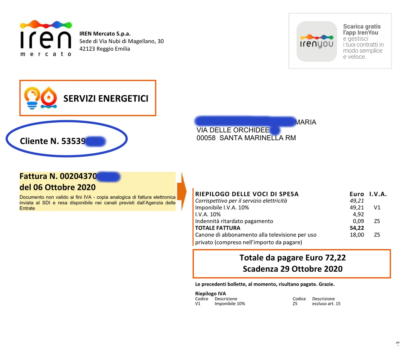 Ecco dove si trova il numero cliente sulla bolletta Iren