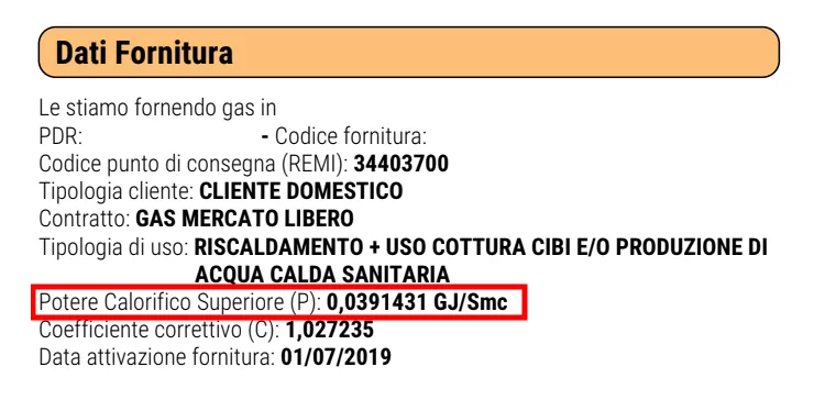 potere calorifico bolletta gas