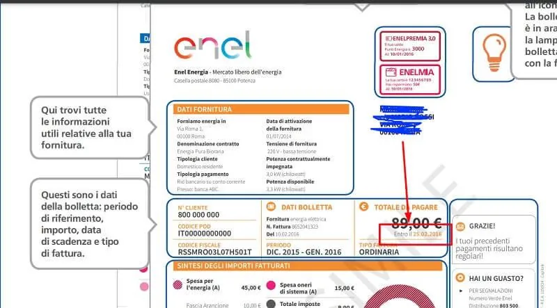 dettaglio scadenza dal fac simile della bolletta gas Enel