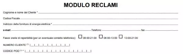 Dati personali nel modulo di Reclamo SEN