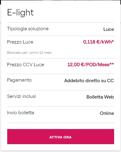 Schermata di attivazione voltura online Enel