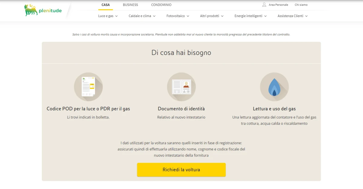 Moduli online sul sito Eni Plenitude per la voltura