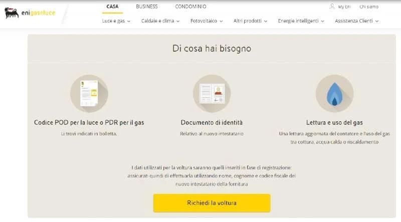 Procedura di voltura sul sito Eni Plenitude da smartphone