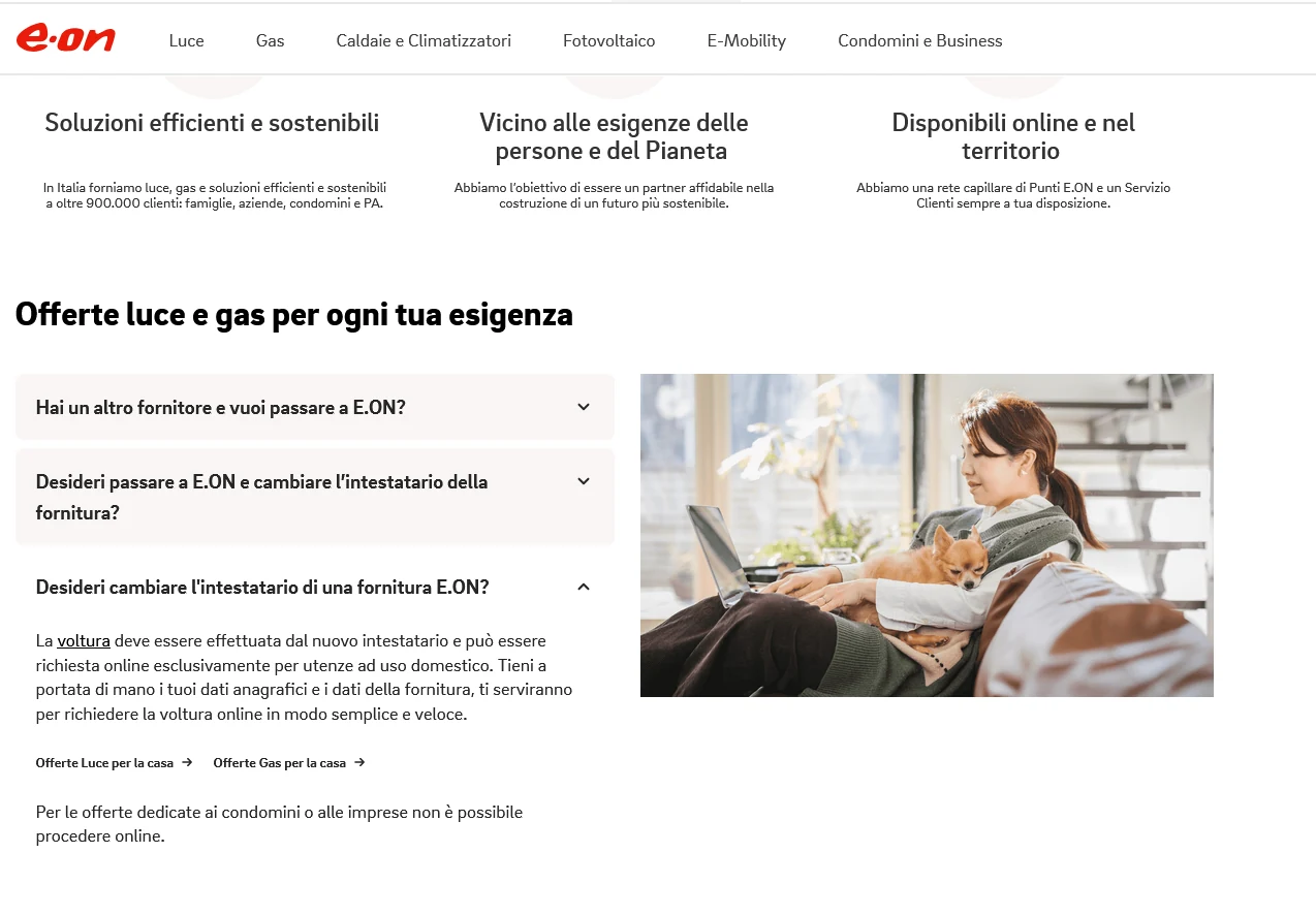 Le varie opzioni per la voltura online con E.ON
